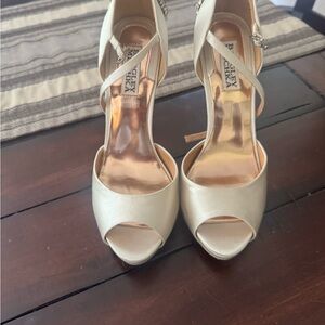 Badgley Mischka Cream Peep-Toe Heels with Ankle Strap